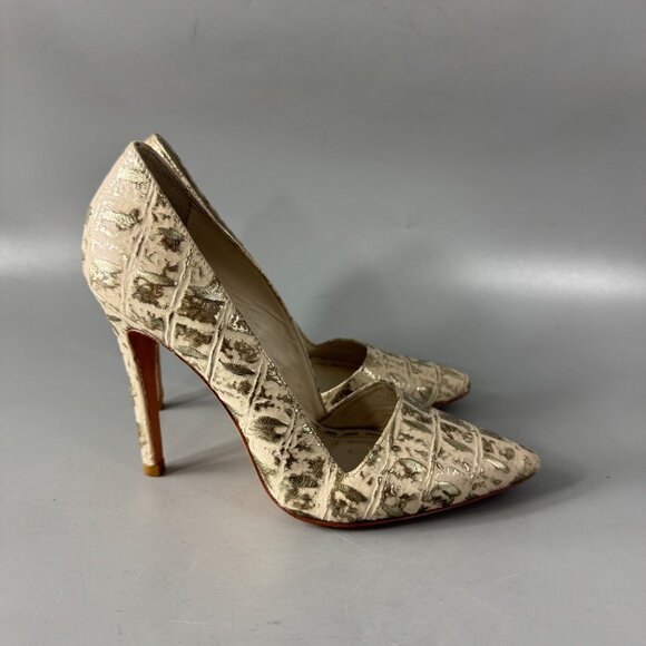 ALICE + OLIVIA by STACEY BENDET Gold Laser Cut Heel Pumps, Size 36 - Picture 2 of 13